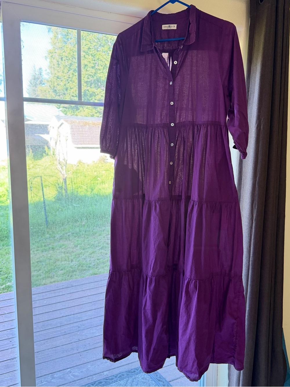NATURAL LIFE Purple Tiered Button-Front Maxi Dress Medium